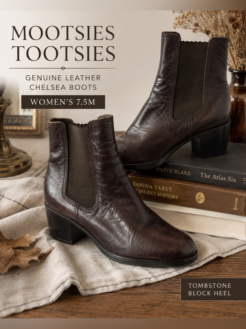 Mootsies Tootsies Brown Leather Chelsea Ankle Boots Women’s 7.5M Block Heel